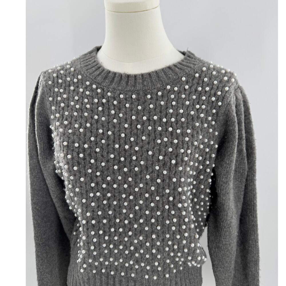 ASTR the Label Gray Pearl Puff Shoulder Sweater Crop Pullover Medium